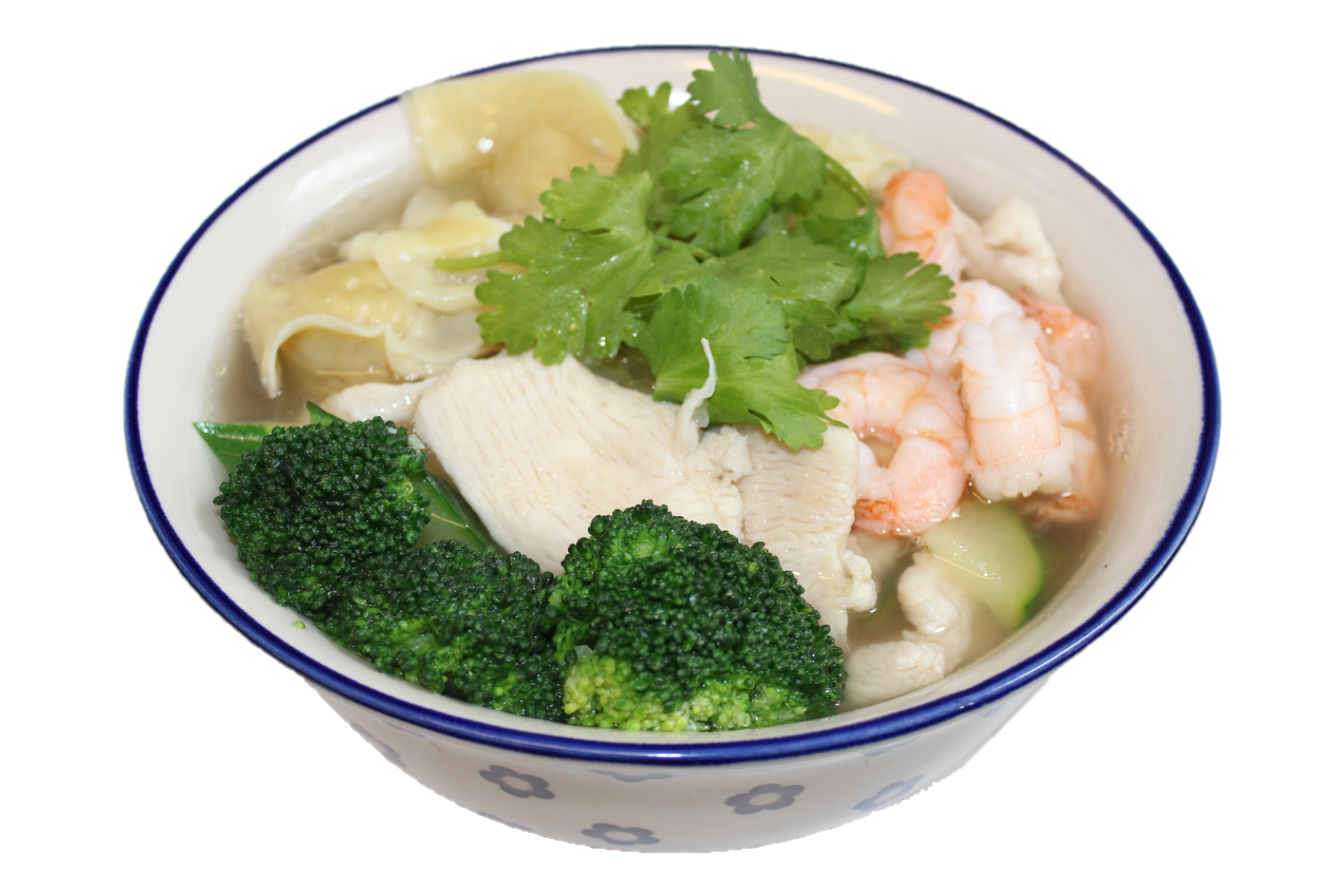 Number 122 on the Menu, Noodle Soup with Wonton, shrimps, chicken and vegetables